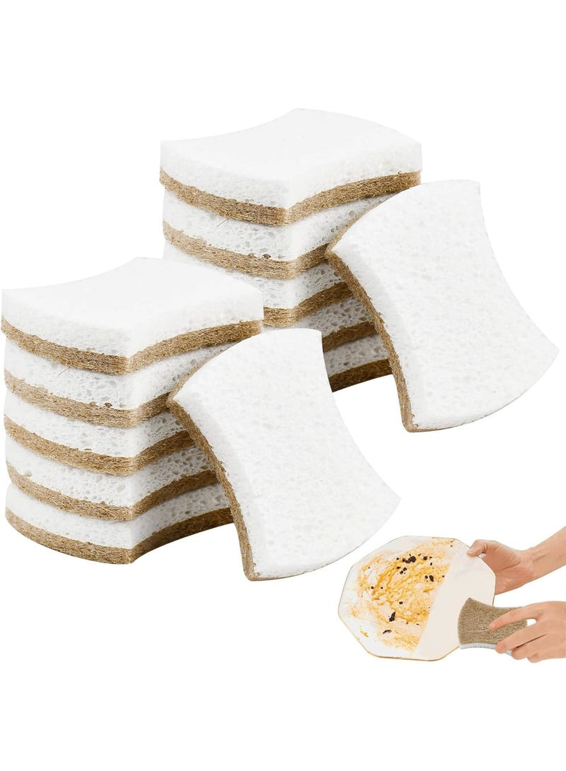 SOLARAE Natural Sponges for Dishes, Reusable & Biodegradable Sponges for Washing Dishes, Non-Scratch Scrub Sponge Pads Dual-Sided Dishwashing Sponge for Kitchen Bathroom (1, 12 Pack Brown) - Image 1
