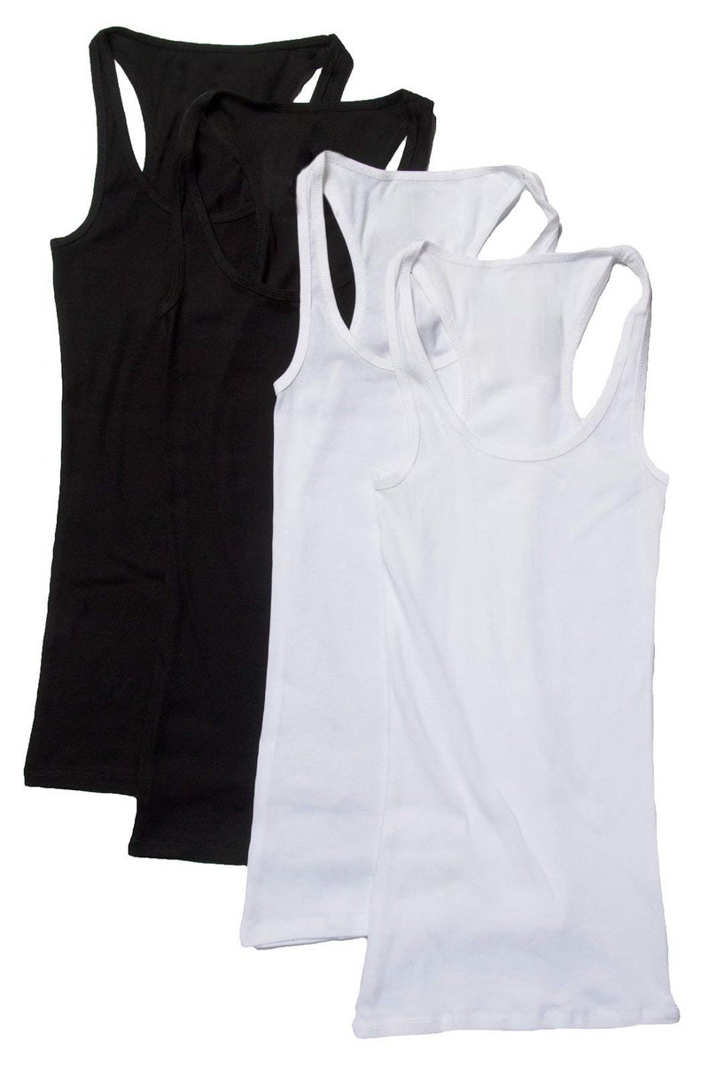 Zenana Outfitters 4 Pack Womens Basic Ribbed Racerback Tank Top WHITE/WHITE/BLACK/BLACK M - Image 1