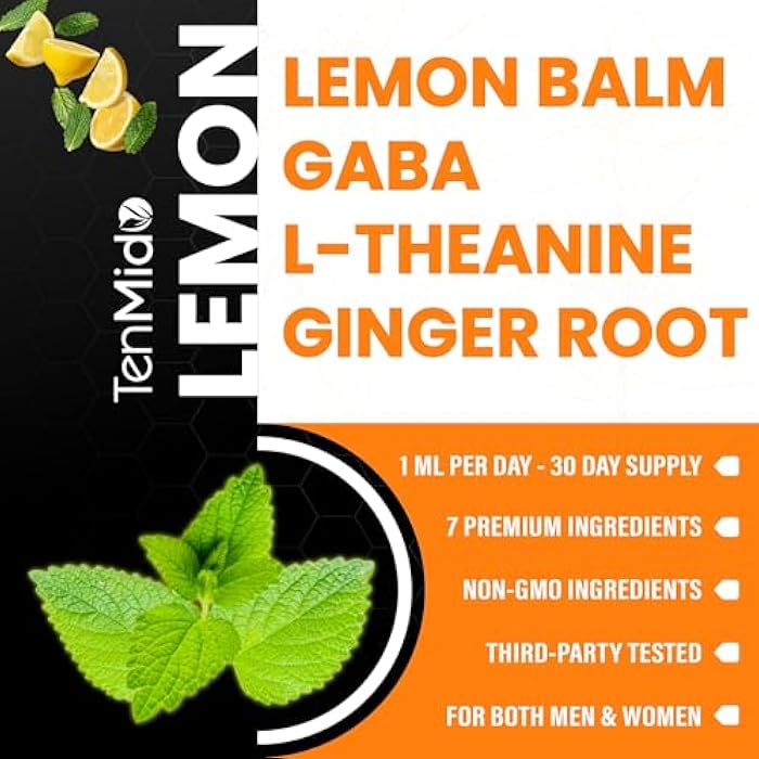 Tenmido 7in1 Lemon Balm Tincture - Herbal Extract Liquid Supplements with GABA, L-Theanine, Ginger, Passion Flower, Chamomile, and Peppermint - 30ml 1 Fl OZ - Image 2