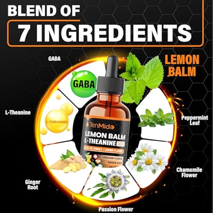 Tenmido 7in1 Lemon Balm Tincture - Herbal Extract Liquid Supplements with GABA, L-Theanine, Ginger, Passion Flower, Chamomile, and Peppermint - 30ml 1 Fl OZ - Image 4