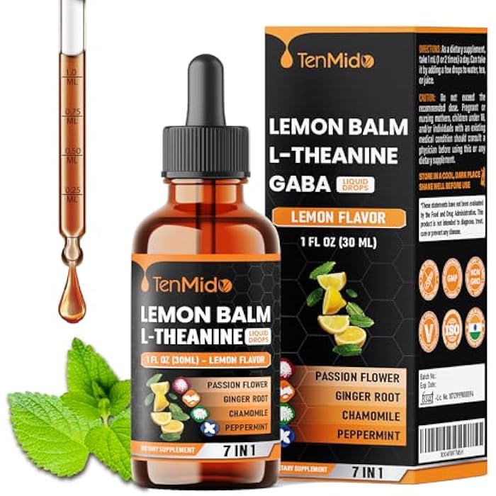 Tenmido 7in1 Lemon Balm Tincture - Herbal Extract Liquid Supplements with GABA, L-Theanine, Ginger, Passion Flower, Chamomile, and Peppermint - 30ml 1 Fl OZ - Image 1