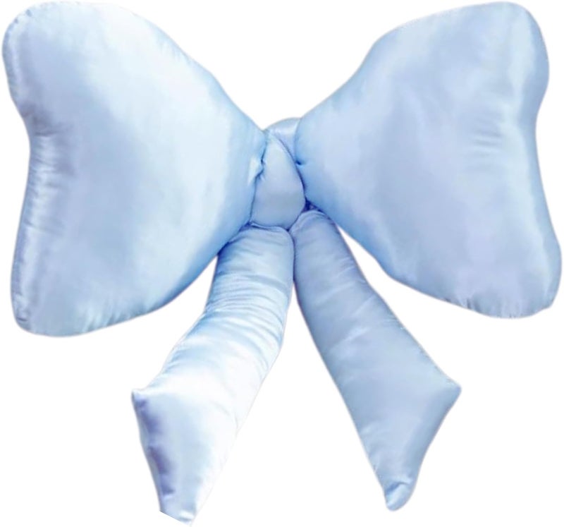 Luxape Bow Pillow - Big Bow Throw Pillow - Bow Shaped Pillow - Silky Satin - Coquette Decor - Bow Room Decor - Blue Bow Pillow - Bow Nursery Decor - Blue Room Decor (Baby Blue) - Image 1