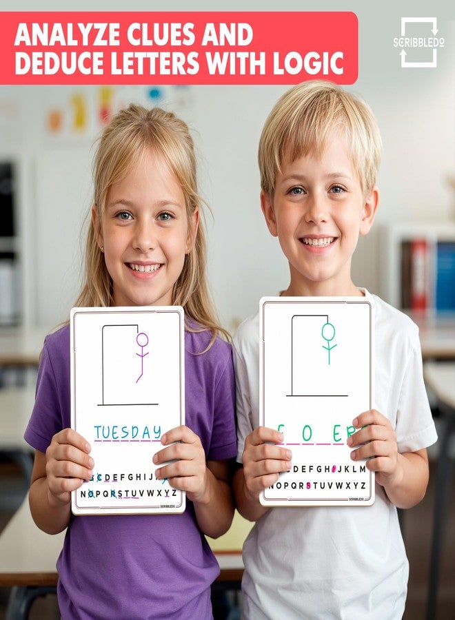 SCRIBBLEDO Hangman Board Game 9”x12 Dry Erase Double-Sided Whiteboard with Blank Writing Surface Hang Man Games Reusable Portable Erasable Hangman Game for Travel Classrooms Homeschool Family Fun - Image 2