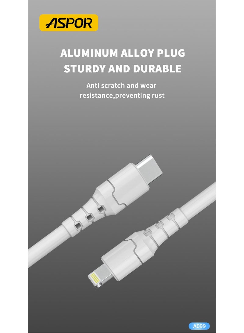 أسبور كيبل جوال USB-C إلى Lightning بقوة 27 واط, 1 متر موديل A099, أبيض - Image 5