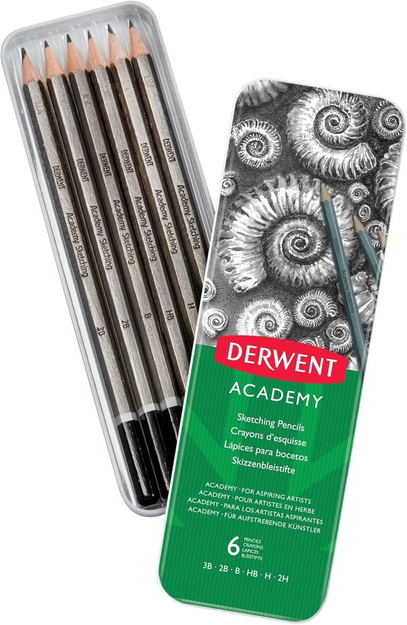 Derwent Academy Sketching Pencils Set - 6 Graphite Pencils in Various Degrees - Image 3