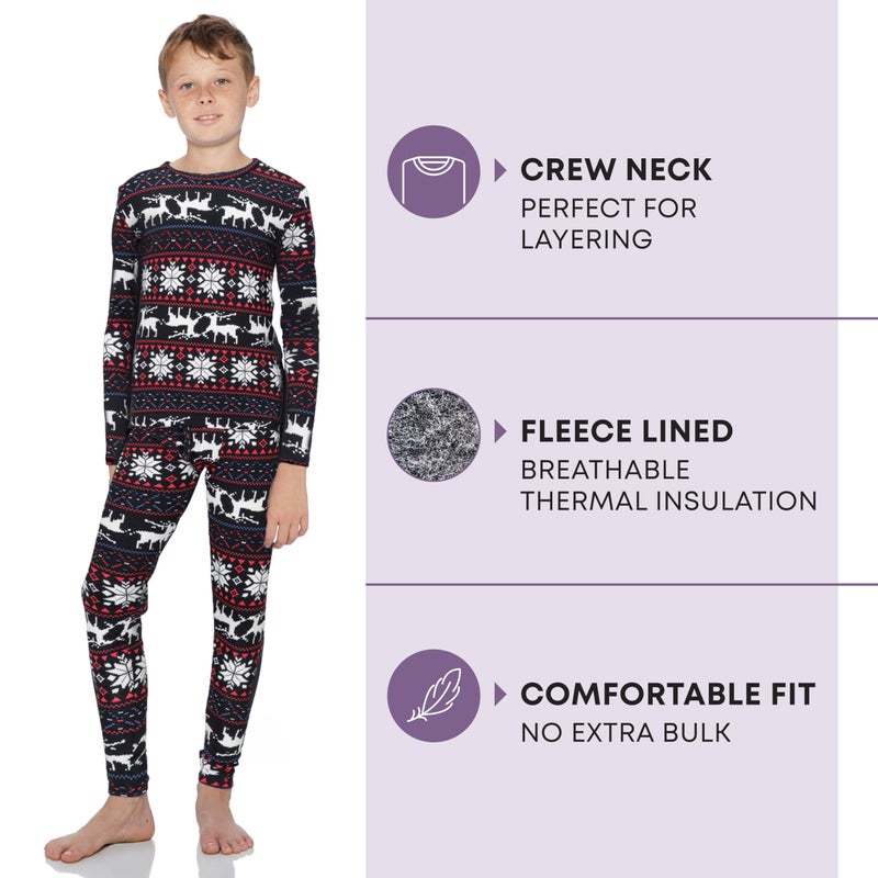 Rocky Thermal Underwear Kids, Boys Thermal Underwear Set Long Johns Thermals Kids Base Layer kid thermals top bottom set Boys Winter Clothes Shirt & Pants, Ski/Extreme Cold (Christmas, Large) - Image 2