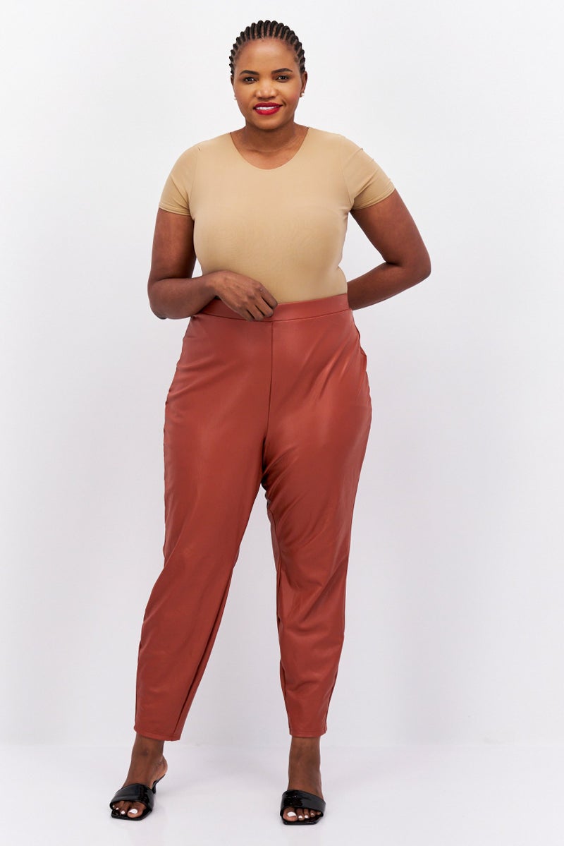 Nina Parker Women Plus Size Faux Leather Skinny Pants, Rust  - Image 4
