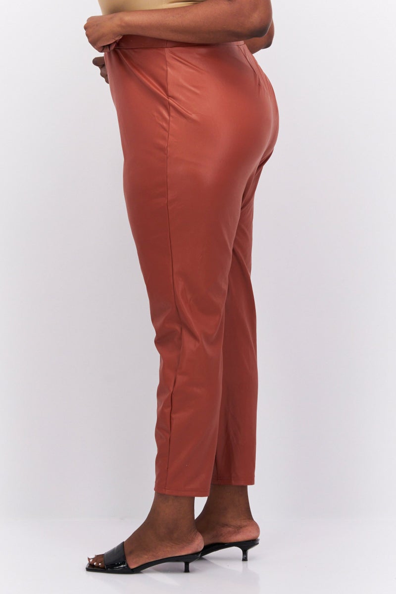 Nina Parker Women Plus Size Faux Leather Skinny Pants, Rust  - Image 2