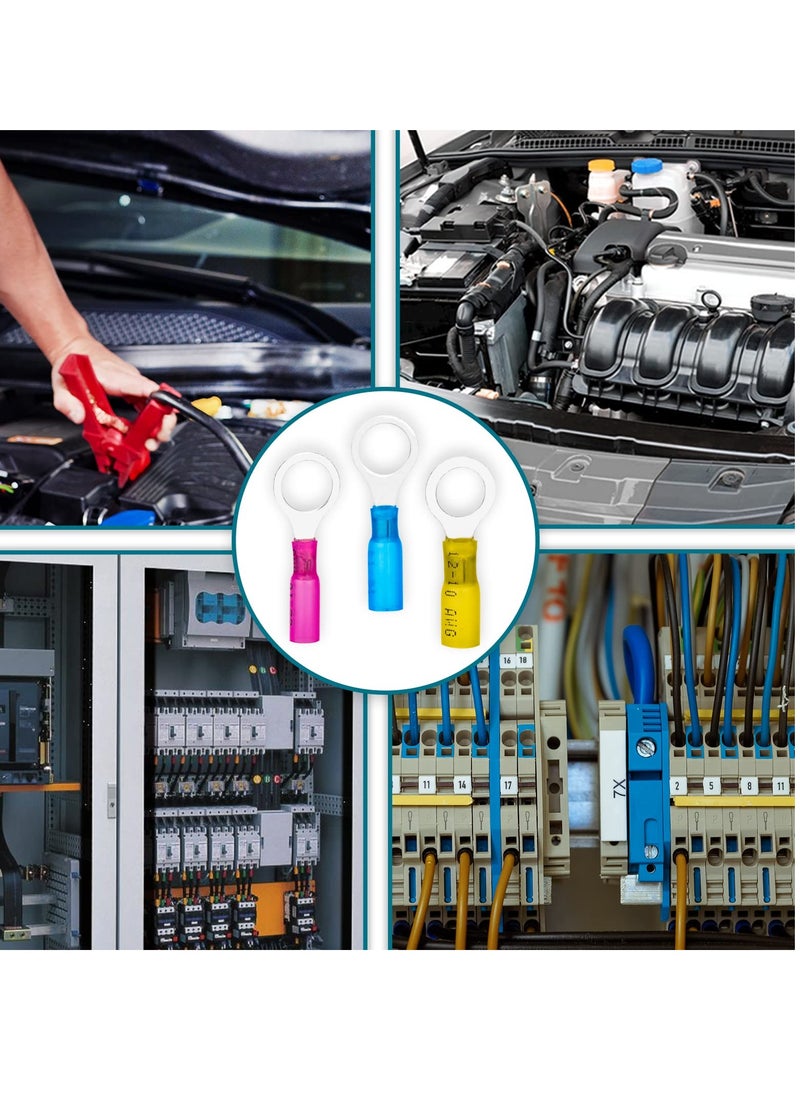 Generic - 180 Pcs Heat Shrink Wire Connector Kit, Insulated Ring Terminals for Automotive and Marine Use, Waterproof Crimp Connectors for Various AWG Sizes - Image 1