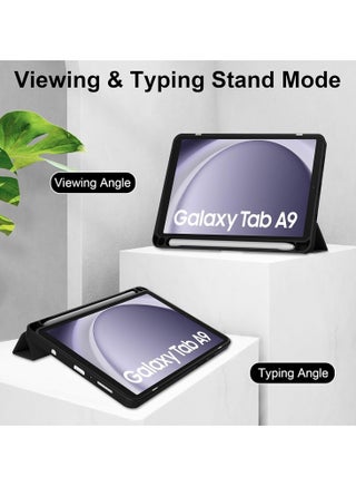 Hybrid Slim Case with Pen Holder for Samsung Galaxy Tab A9 8.7 Inch 2023 Model (SM-X110/X115/X117) Clear Transparent Back Shell, Black - view 2