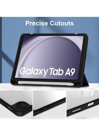 Hybrid Slim Case with Pen Holder for Samsung Galaxy Tab A9 8.7 Inch 2023 Model (SM-X110/X115/X117) Clear Transparent Back Shell, Black - view 3