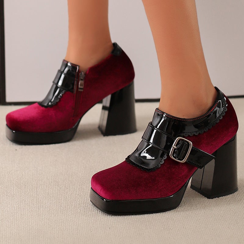 Funds In Early Spring 2025 Fashion Square Head Thick Bottom 33-48 Size Code Stitching Belt Buckle Single Shoes - Image 4