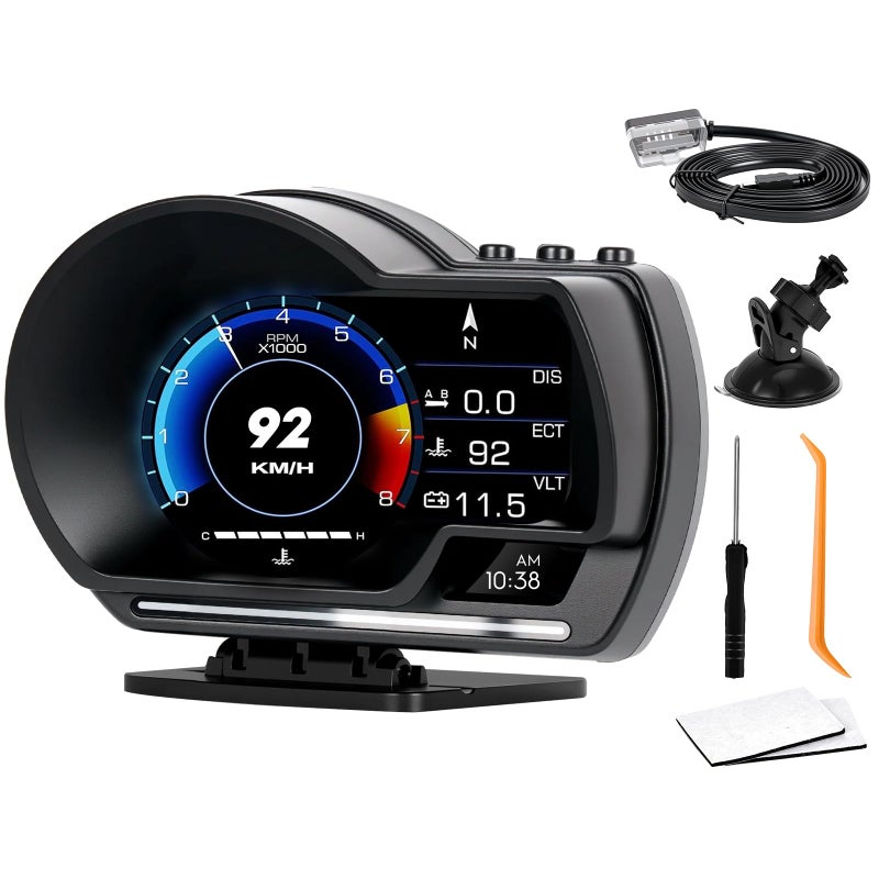 Ofeace OBD2 Gauge Display, Heads Up Display for Cars, Gauge with OBD GPS Dual System, OBD2 Speedometer for Car with Water TEM, Volt, Mileage, Overspeed & Fatigue Driving Alarm, RPM, Works Great for Most Cars - Image 1