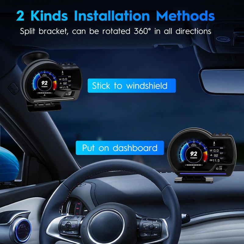 Ofeace OBD2 Gauge Display, Heads Up Display for Cars, Gauge with OBD GPS Dual System, OBD2 Speedometer for Car with Water TEM, Volt, Mileage, Overspeed & Fatigue Driving Alarm, RPM, Works Great for Most Cars - Image 5