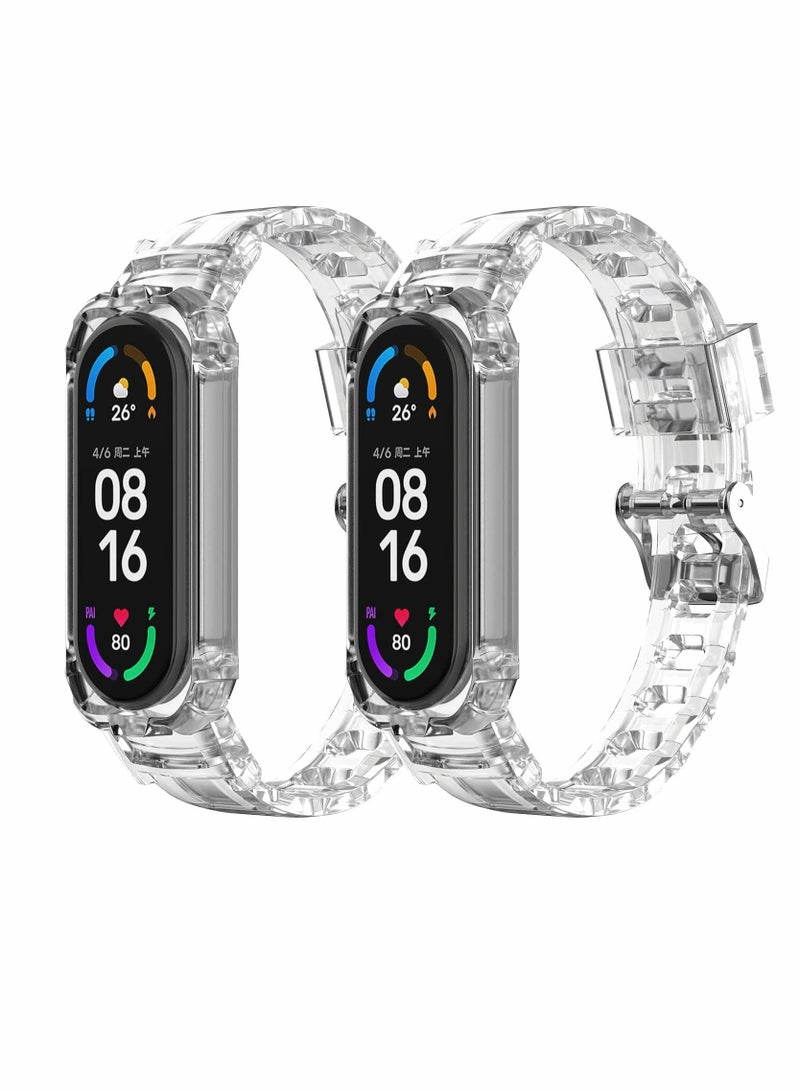 KASTWAVE Replacement Strap, Sport Wristband, Adjustable Bracelet, for Xiaomi Mi Band 5 Bands/for Xiaomi Mi Band 6 Bands, 2 Pack (Clear+Clear) - Image 1