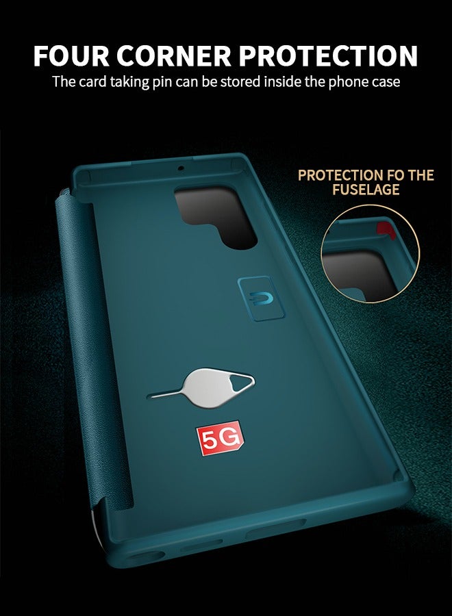 GROIC For Samsung Galaxy S22 Ultra 5g 6.8 Inch Phone Case, Leather Case with  Window, Magnetic Flip Cover, Half Window Stand Phone Shell Green - Image 4