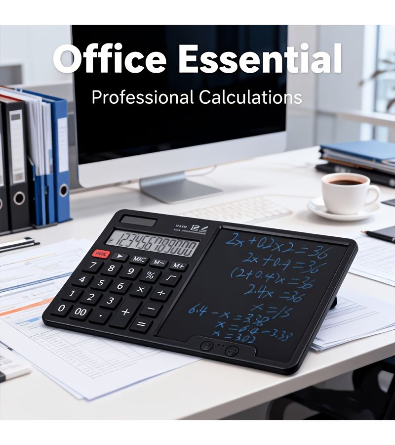 Solar Calculator Erasable Writing Pad Black Random Transparent Firework Stickers Multifunctional Reusable Notepad High Visibility LCD Screen Portable Essential For Finance Office Study Accounting - Image 3