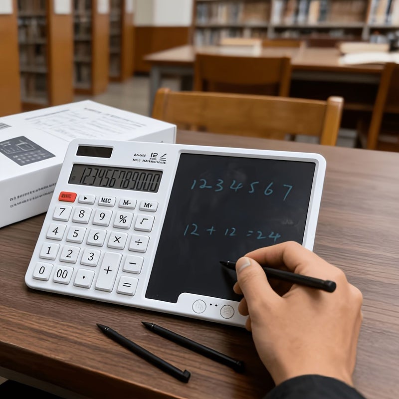 Solar Calculator Erasable Writing Pad Black Random Transparent Firework Stickers Multifunctional Reusable Notepad High Visibility LCD Screen Portable Essential For Finance Office Study Accounting - Image 4