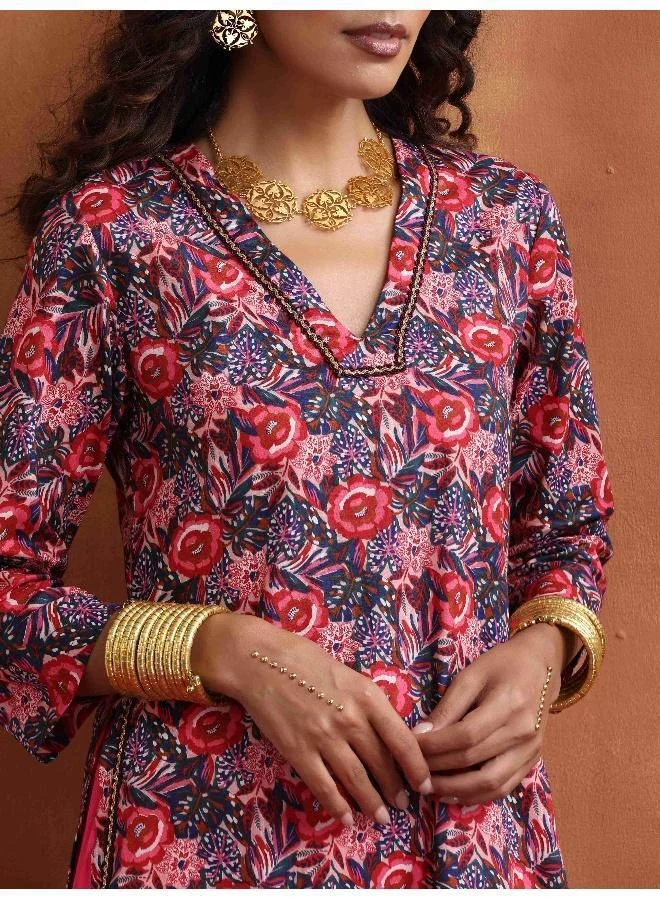 ترو برونز trueBrowns Pink Print High Slit Kurta Set