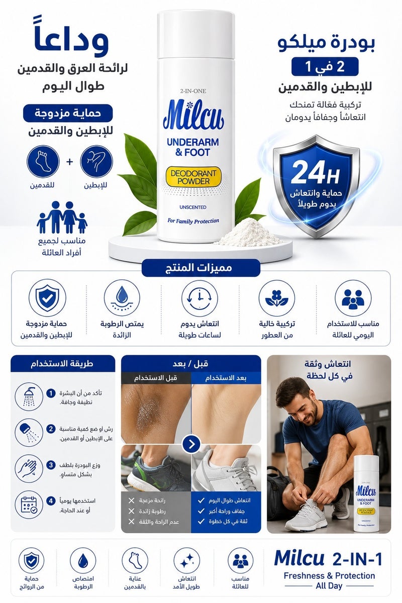 Milcu 2-in-1 Underarm & Foot Deodorant Powder 40G - Image 3