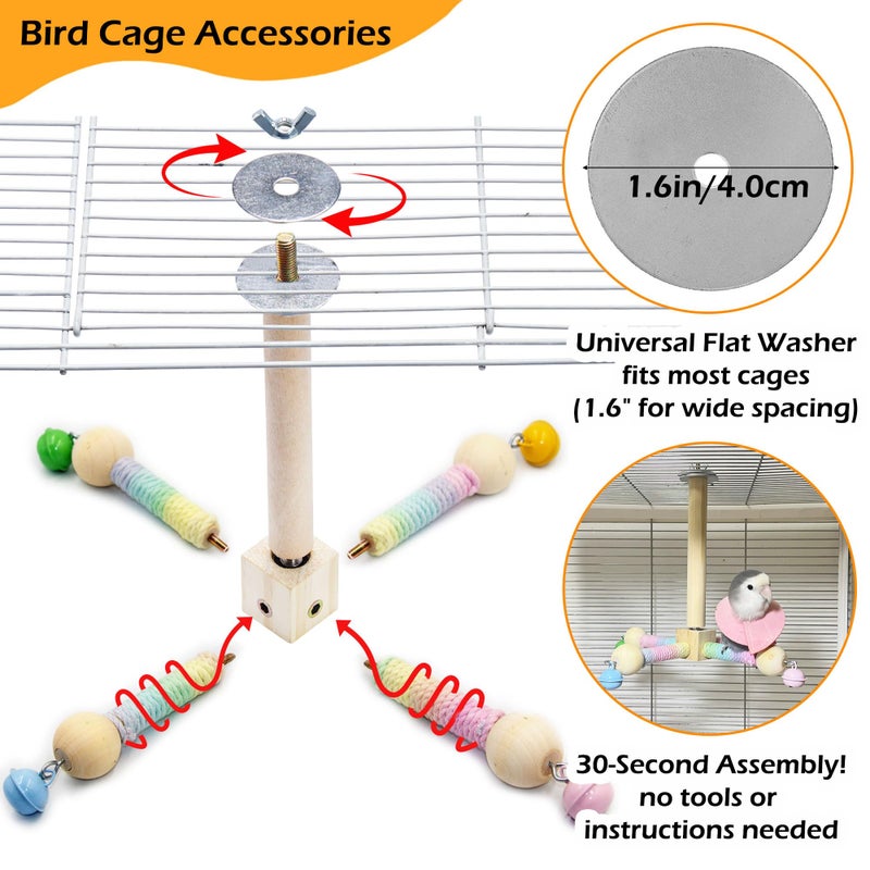 Jevnd Bird Stand Perch Toy with Bells, Interactive Spinning Parakeet Toys, Wooden Exercise Wheel Parrot Toy, Enrichment Cockatiel Toy for Birds Cage, Bird Cage Accessories Perch Toys for Budgies (S, Bells) - Image 2