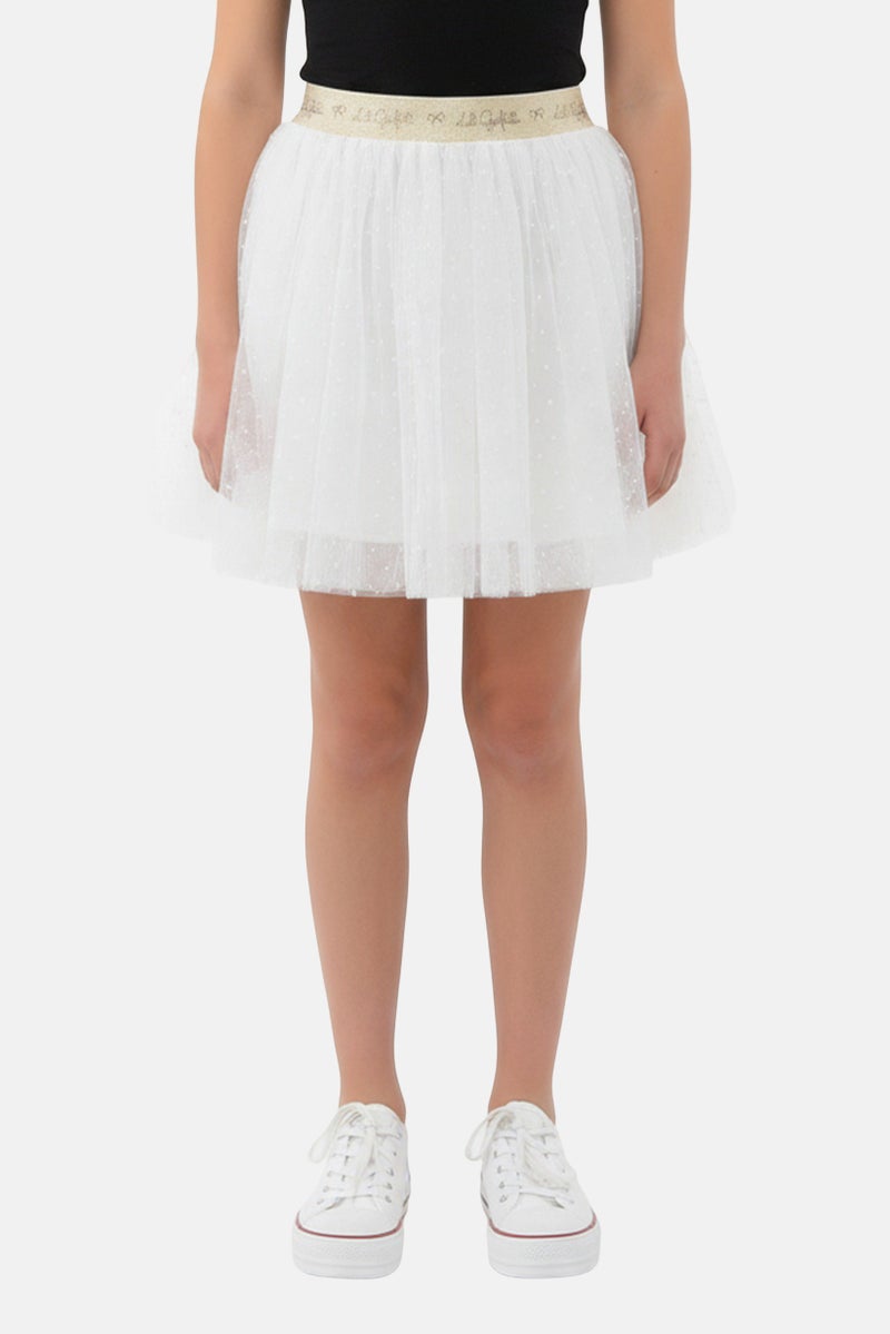 Lili Gaufrette Kids Girl Textured Skirt, White - Image 1