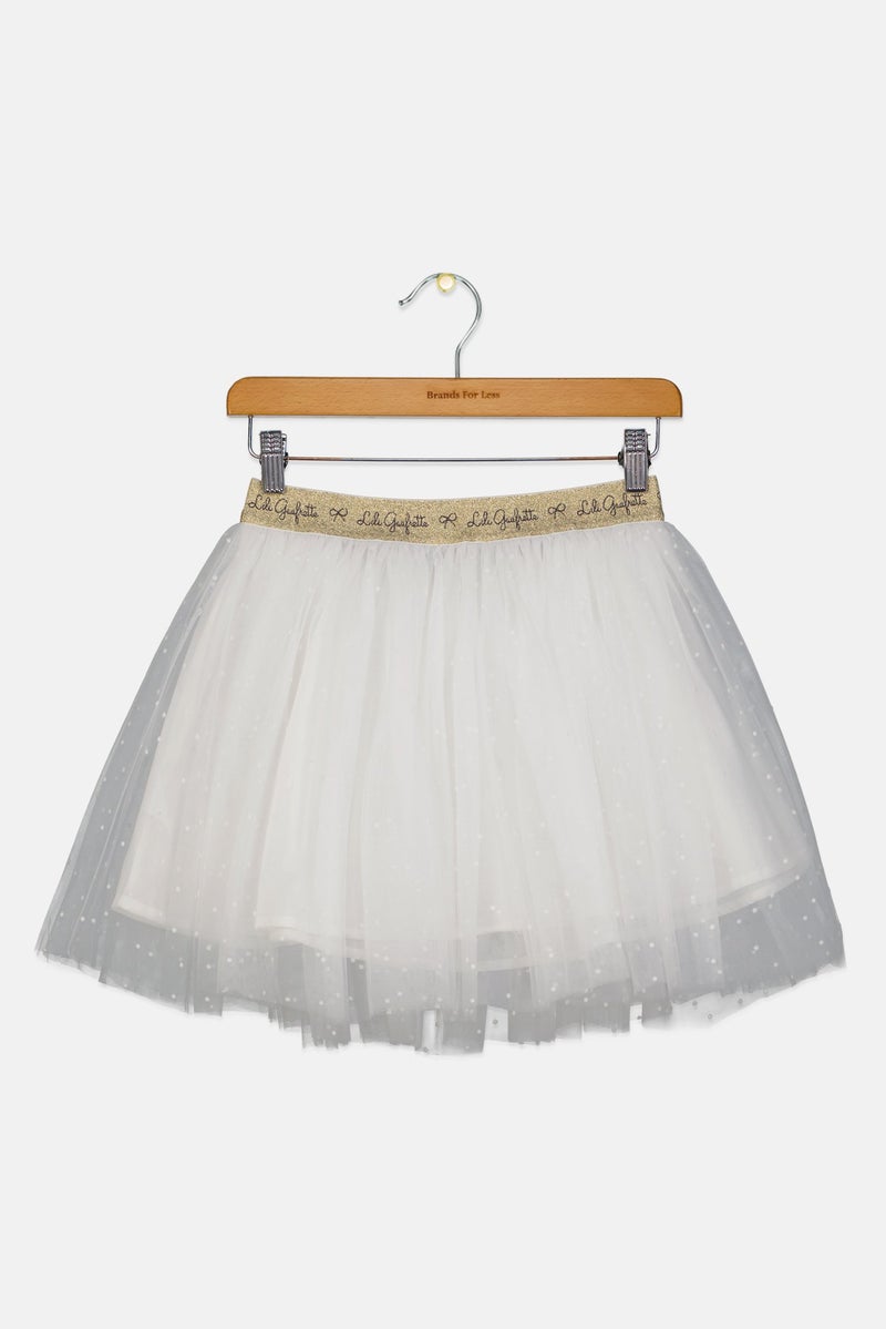 Lili Gaufrette Kids Girl Textured Skirt, White - Image 2
