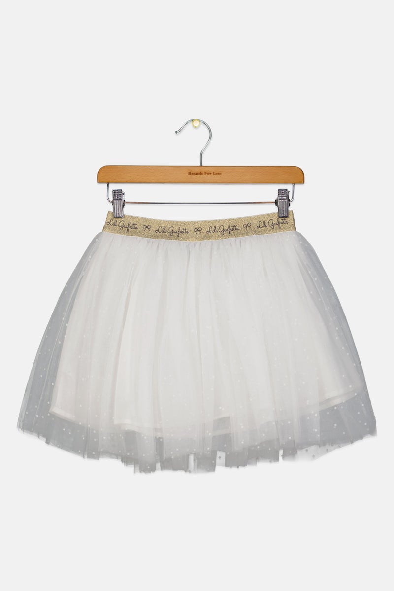 Lili Gaufrette Kids Girl Textured Skirt, White - Image 3