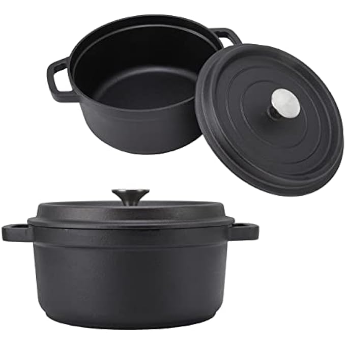 ريحني قدر من الحديد الزهر قدر هولندي مقبض مزدوج الحلقات غير مطلي وقاع مسطح للطهي - Image 5