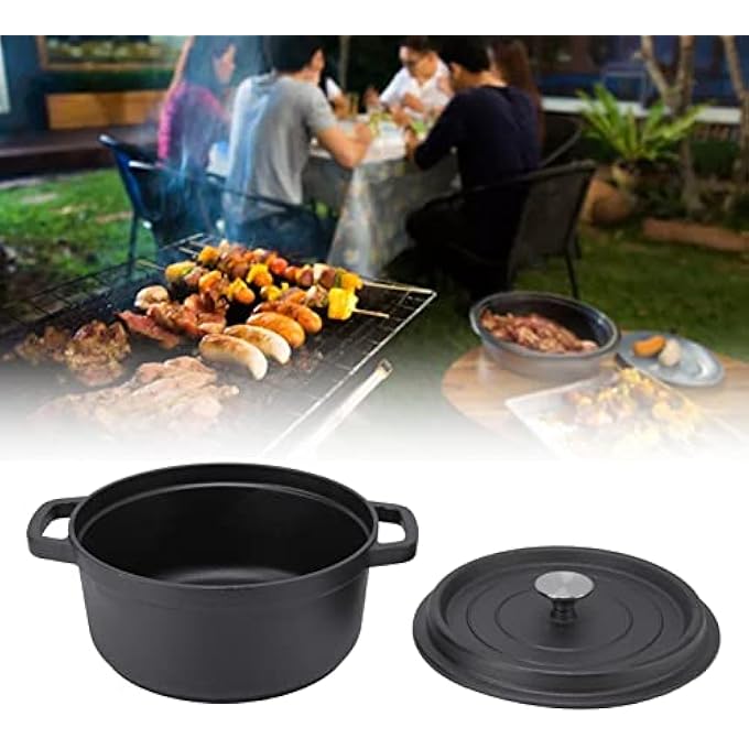 ريحني قدر من الحديد الزهر قدر هولندي مقبض مزدوج الحلقات غير مطلي وقاع مسطح للطهي - Image 3