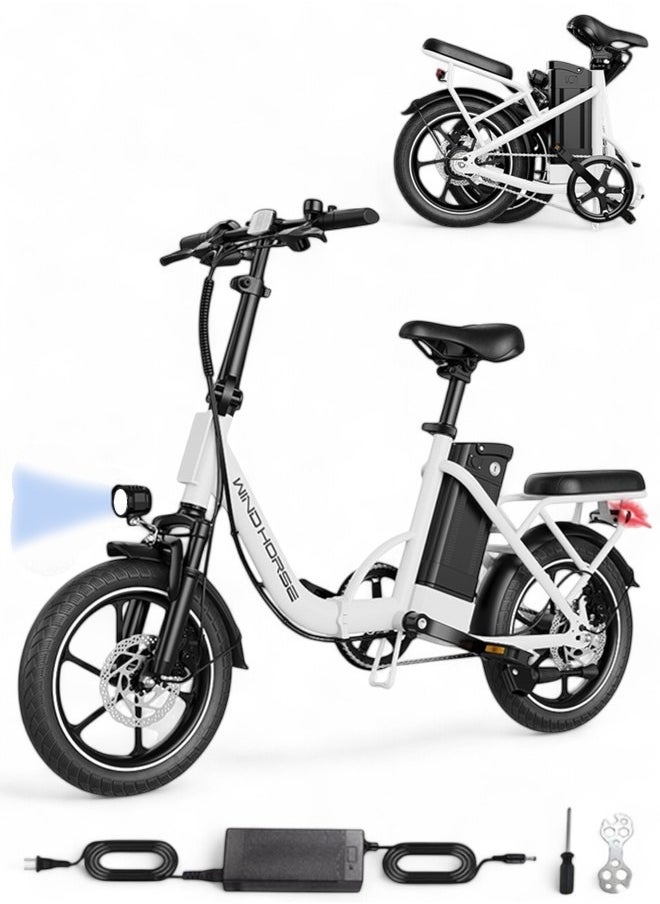 Wind Horse W2B Folding Electric Scooter with 350W High Speed Motor, 36V 8AH Battery, 40 KM/H Speed, 35 KM Range, Dual Disk Brakes, Carbon Alloy Frame, 16-Inch Tires, Front Suspension Fork, Portable Electric Scooter with Dual Seat  - Image 1