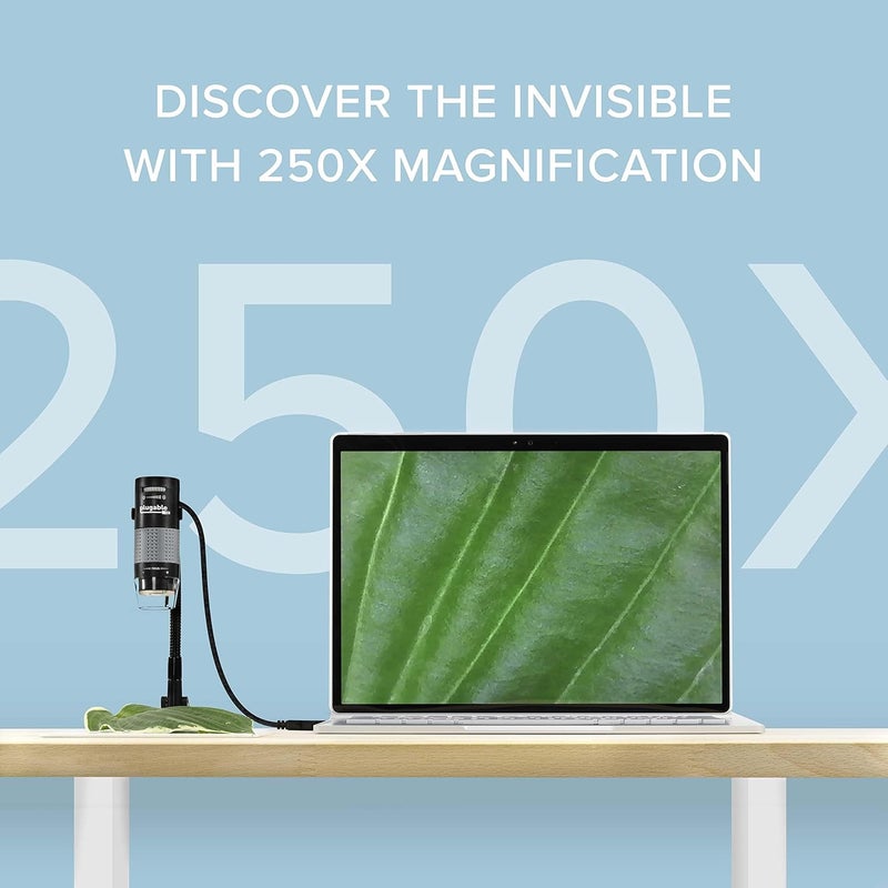 Plugable ميكروسكوب رقمي USB 250x، كاميرا ميكرو 2 ميجابكسل مع حامل ذراع مرن - ميكروسكوب محمول USB و USB-C، متوافق مع ويندوز، ماك، كروم أو إس، لينوكس، أندرويد، آيباد - Image 2