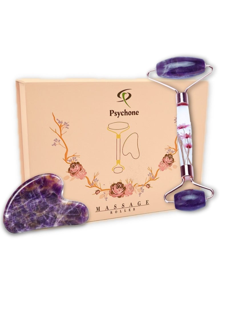 Amethyst Jade Roller & Gua Sha Set, Face Roller Skin Care Tools, Natural Amethyst Roller, Face Massager Beauty Roller for Face & Body | Relieve Wrinkles and Firm the Skin | Noiseless Design(PURPLE) - pzsku/ZEC1770FEF5526730F100Z/45/_/1715682539/c7b6e2d7-3a65-4745-b303-3f65294c133f