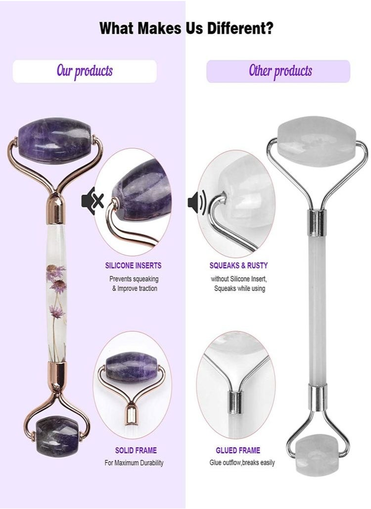 Amethyst Jade Roller & Gua Sha Set, Face Roller Skin Care Tools, Natural Amethyst Roller, Face Massager Beauty Roller for Face & Body | Relieve Wrinkles and Firm the Skin | Noiseless Design(PURPLE) - pzsku/ZEC1770FEF5526730F100Z/45/_/1715682826/f6eb429c-1d25-4efc-95bb-7b7aa49e7e5f