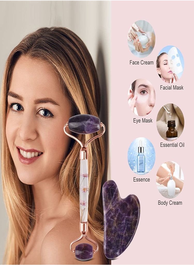 Amethyst Jade Roller & Gua Sha Set, Face Roller Skin Care Tools, Natural Amethyst Roller, Face Massager Beauty Roller for Face & Body | Relieve Wrinkles and Firm the Skin | Noiseless Design(PURPLE) - pzsku/ZEC1770FEF5526730F100Z/45/_/1715682934/31b576c4-e0f4-4544-951a-0d71665fe9cf