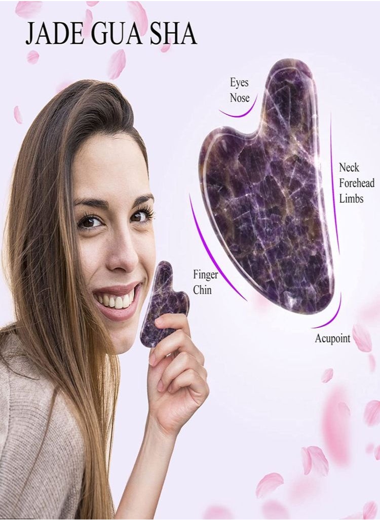 Amethyst Jade Roller & Gua Sha Set, Face Roller Skin Care Tools, Natural Amethyst Roller, Face Massager Beauty Roller for Face & Body | Relieve Wrinkles and Firm the Skin | Noiseless Design(PURPLE) - pzsku/ZEC1770FEF5526730F100Z/45/_/1715683020/14d408a6-6d71-4c03-82d6-de48ef797395