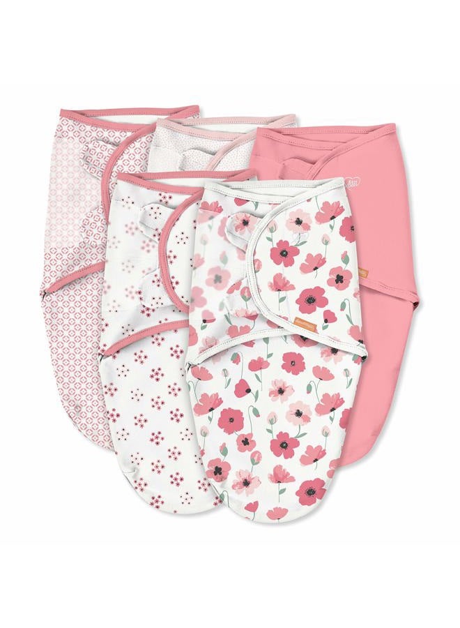 SwaddleMe Original Swaddle – Size Small/Medium, 0-3 Months, 5-Pack (Pretty Poppy) - Image 1