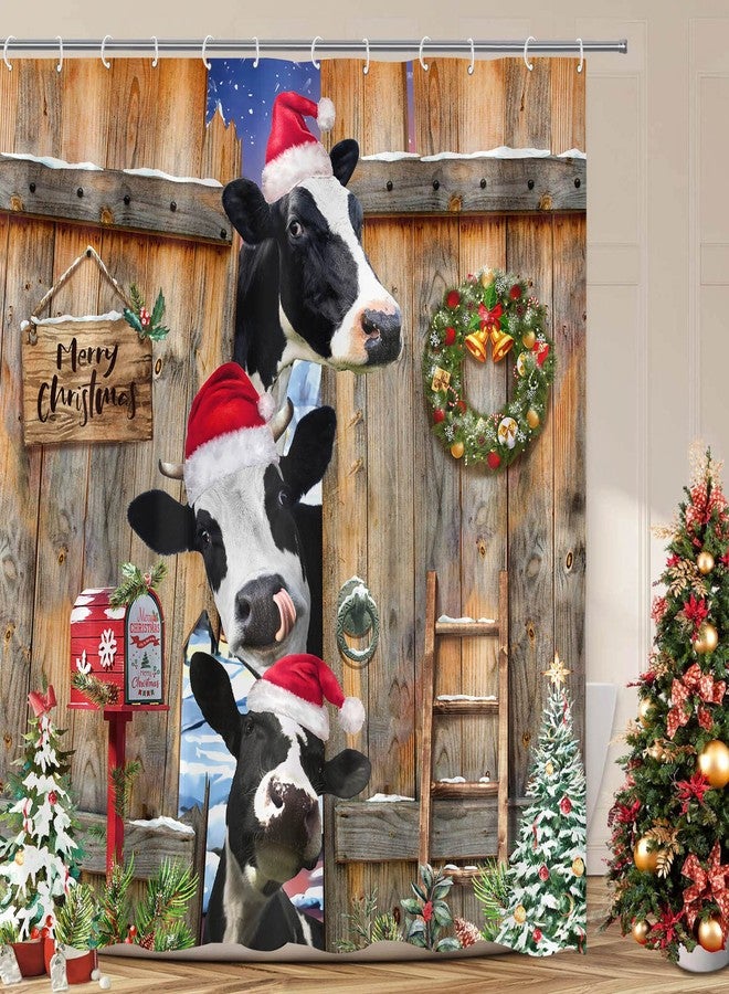 Accnicc Christmas Shower Curtain Set Funny Farmhouse Cow Shower Curtains for Bathroom Rustic Winter Xmas Tree Cute Waterproof Fabric Bath Curtain Decor (Orange, 72'' × 72'') - Image 1