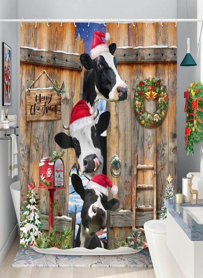Accnicc Christmas Shower Curtain Set Funny Farmhouse Cow Shower Curtains for Bathroom Rustic Winter Xmas Tree Cute Waterproof Fabric Bath Curtain Decor (Orange, 72'' × 72'') - Image 4