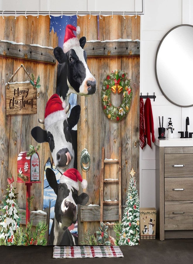 Accnicc Christmas Shower Curtain Set Funny Farmhouse Cow Shower Curtains for Bathroom Rustic Winter Xmas Tree Cute Waterproof Fabric Bath Curtain Decor (Orange, 72'' × 72'') - Image 2