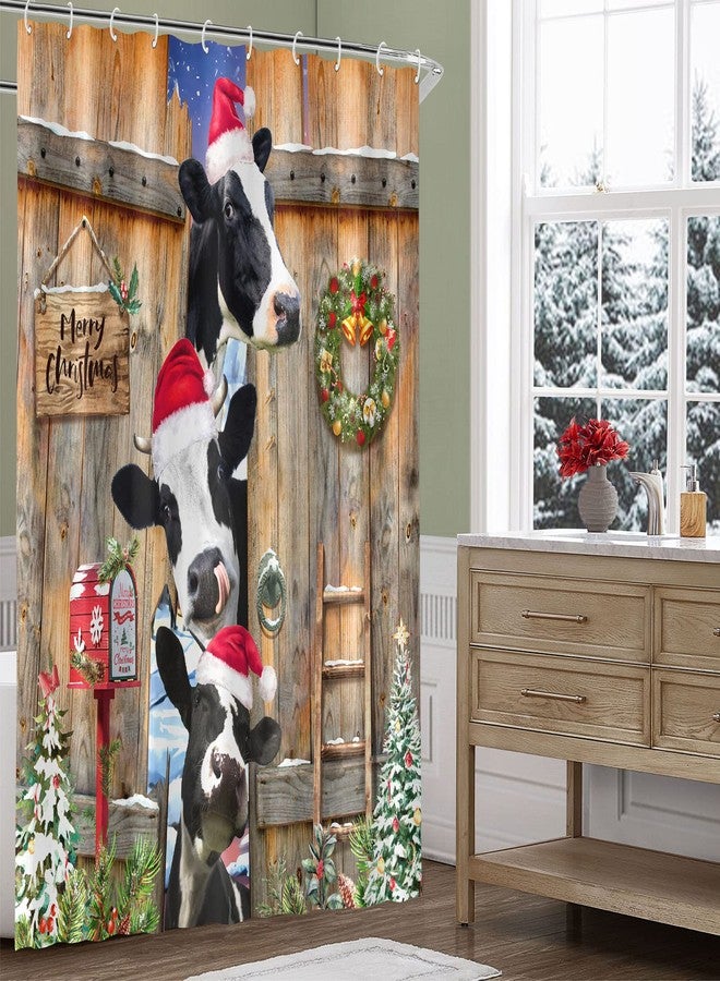 Accnicc Christmas Shower Curtain Set Funny Farmhouse Cow Shower Curtains for Bathroom Rustic Winter Xmas Tree Cute Waterproof Fabric Bath Curtain Decor (Orange, 72'' × 72'') - Image 5