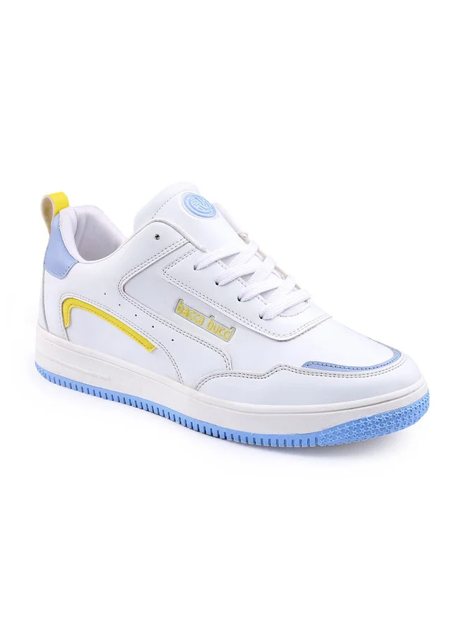 باكا بوتشي White, Blue & Yellow Sneakers for Men