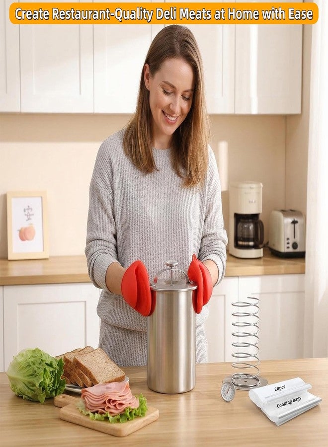 RoadAlchemist Deli Meat Press Stainless Steel with Thermometer, Lunch Meat Press Mold, Ham Maker Meat Press Tool, with 20 Cooking Bags + 2 anti-scalding clips, for Making Sandwich (Deli Meat Press Set) - Image 2