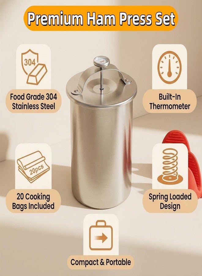 RoadAlchemist Deli Meat Press Stainless Steel with Thermometer, Lunch Meat Press Mold, Ham Maker Meat Press Tool, with 20 Cooking Bags + 2 anti-scalding clips, for Making Sandwich (Deli Meat Press Set) - Image 4