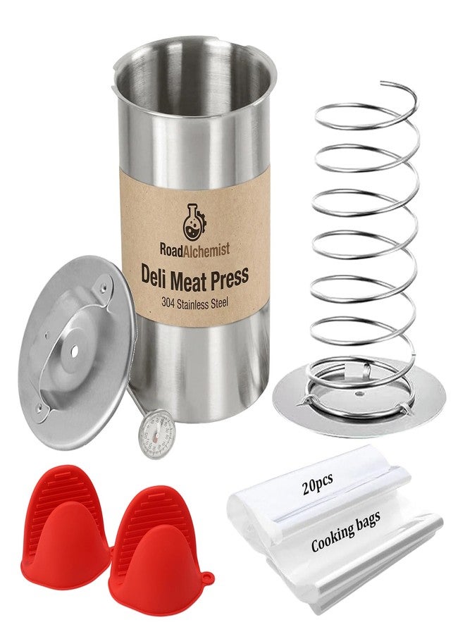 RoadAlchemist Deli Meat Press Stainless Steel with Thermometer, Lunch Meat Press Mold, Ham Maker Meat Press Tool, with 20 Cooking Bags + 2 anti-scalding clips, for Making Sandwich (Deli Meat Press Set) - Image 1