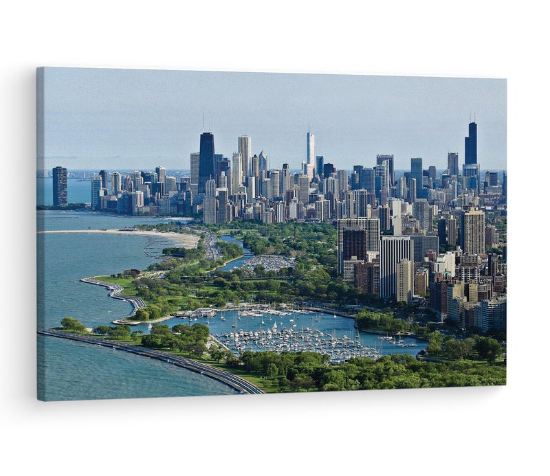 TRUECANVAS TRUECANVAS Chicago Top View 4K Wooden Framed Canvas Paintings for Living Room Bedroom Office Gallery Ready Wall Mount Canvas Wall Art Painting Size 12 x 18in CT0294