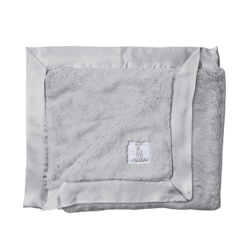 Little Giraffe Baby Blanket - Luxe Soft Blanket with Satin Trim - Baby Stroller Blanket - Newborn Baby Essentials & Baby Gifts - 29x35" - Silver - Image 1
