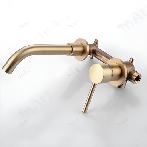 InArt Waterfall Faucet Tap | Wall Mounted Brass Basin Mixer | Concealed Parts | Single Lever | Hot & Cold Water | Modern Design | Brushed Golden Finish - Image 5