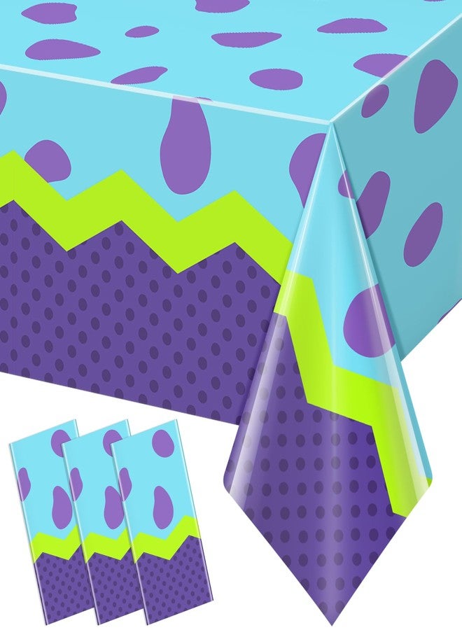 KEASKELL 3Pcs Monster Birthday Party Tablecloth Decorations,Purple Green Plastic Table Cover Disposable Rectangle Table Cloth for Baby Shower Kids Boy Birthday Party Supplies,54x108 Inch - Image 1