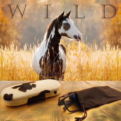 MyEyeglassCase Hard eyeglass case in Pony Animal Print | Glasses Case Hard Shell Holder with Microfiber Drawstring Pouch & Cleaning Cloth | Small Sunglasses Case Protective & Durable (AS166L PONY) - Image 5